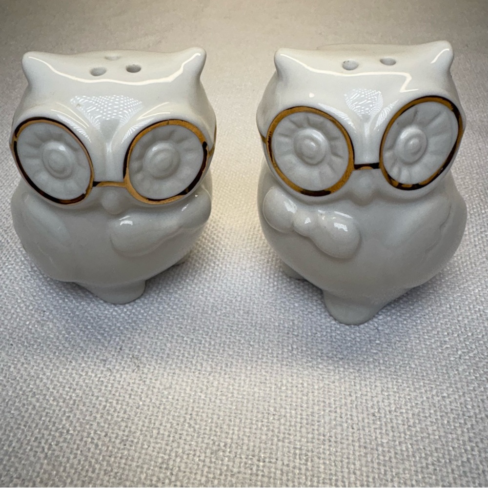 Owl Salt and Pepper Shakers - White and Gold VINTAGE
